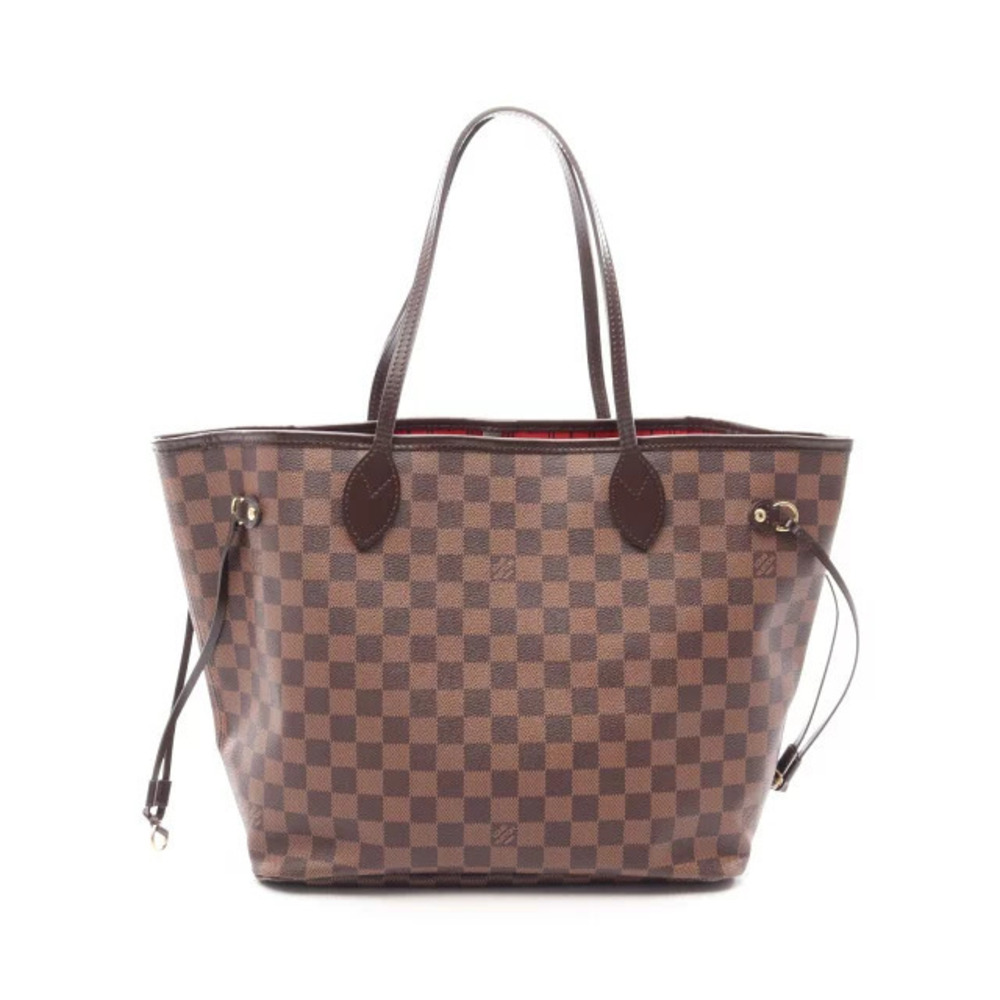 Louis Vuitton Neverfull Damier Ebene Brown Tote Bag Canvas Leather Brown